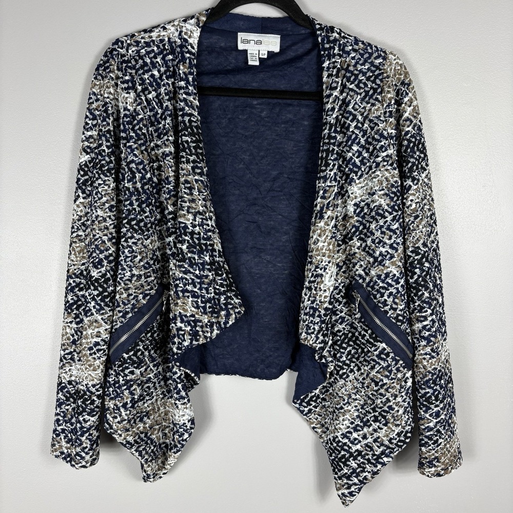 Lana Lee Women's Small Blue Sheer Gauze Textured Lined Open Waterfall Cardigan